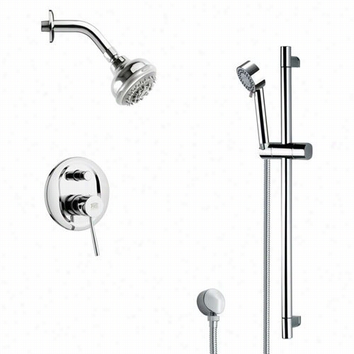 Remer By Nameeek's Sfr7199 Rendino Sleek Raain Shower Faucet In Chrome With Slide Rail A Nd 7-7/8""w Diverter