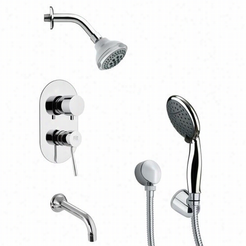 Remer By Nameek's Tsh4174 Tyga Modern Round Tub And Shower Faucet In Chrome With Handh Eld Shower And 3&qiot;"w Handheld