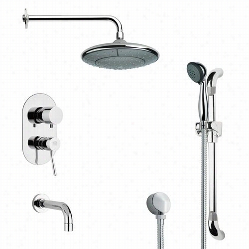 Remer By Nameek's Tsr9030  Galiano Modernn Round Tub And Rain Shower Fauucet Set In Chrome With 29-1/8"&quoot;h Shower Slidebar