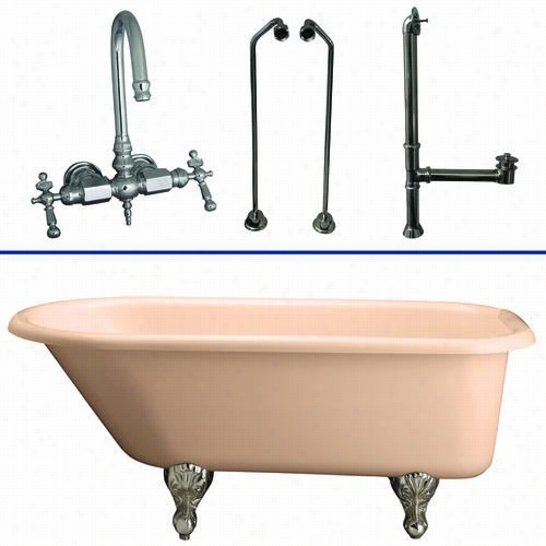 Barclay Tkadtr60-bcp10 60"" Double Acrylic Roll Top Bisque Bathtub Kit In Polished Chrome With Metal Lever Handles And Gooseneck Sout Tub Filler