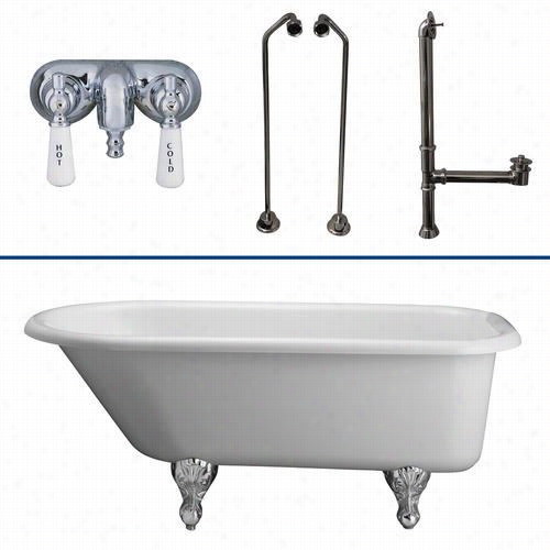 Barclay Tkadtr60-wcp8 60"" Double Acrylic Ro Ll Top White  Bathtub  Kit In Polished Cchrome With Porcelain Lever Handles And Old Style Spiglt Tub Fliler