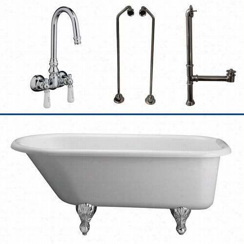 Barclay Tkadtr60-wcp9 60"" Double Acrtloc Roll Top White Batgtub Kit In Polished Chrome With Pocelain Lever Handles And Gooseneck Spout Tub Filler