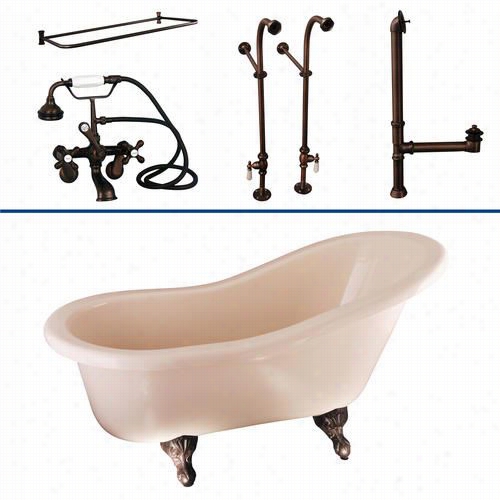 Barclay Tkadts60-b 60"" Double Acrylic Slipper Bathtub Kit In Bisque With  Metal Cross Handles An Drectanguar Shower Ring