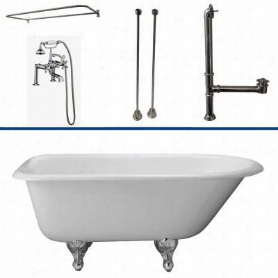 Barclay Tkctr7h60 60"" Cast Iron Tub Kit With Meatl Cross Handles Tub Filler And Rctangular Shower Ring