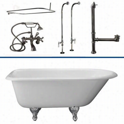 Barclay Tkctrn54 54"" Cast Iron Tub Kit With Metal Cross Handles Tub Filler And 48"" Rectangular Show Er Rod