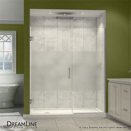 Dreamlin Shdr-45257210-hfr Unidoor Plus 52-1/2"" To 53""w X 72""h Hinged Shower Door With Half Fristed Glass Door