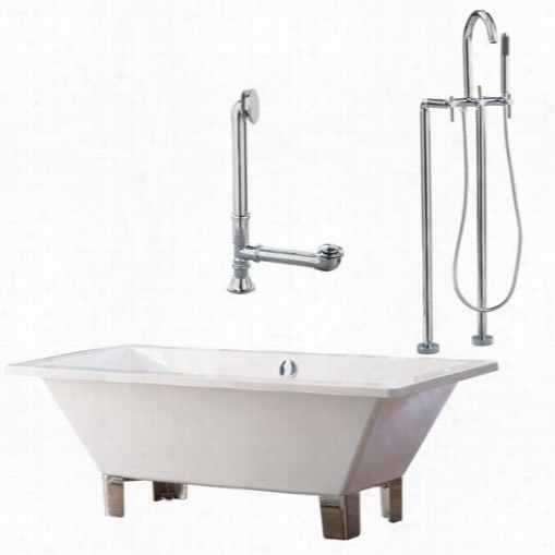 Giagni Lt6-pc 67"" White Rectangle Contemporary Tub With Chr Ome Feet, Drain And Lever Handles Flpor Mount Faucet