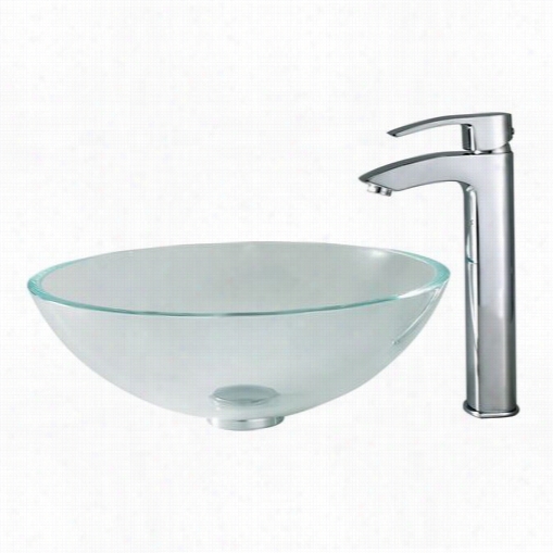 Kraus C-gv-100-12mm-1810ch Crystal Clear Glass Vesesl Sink And Viwio Faucet In Chrome