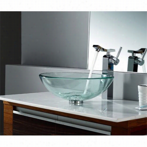 Kraus C-gv-101-12mm~14300ch Clear Glass Vessel Sink And Unicus Faucet In Chrome