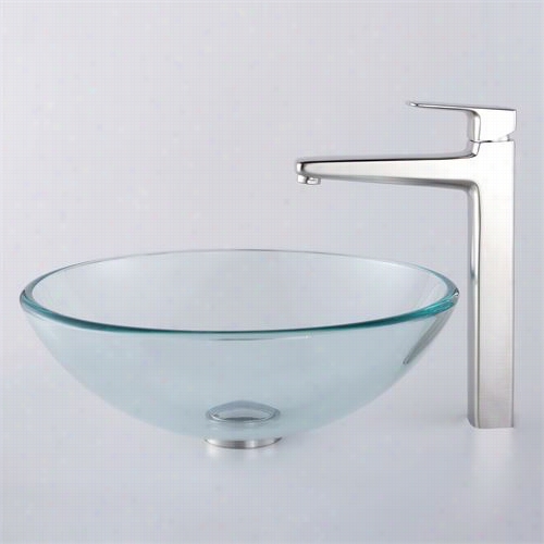 Kfaus C-gv-101-12mm-15500bn Clear Glass Vessel Sink And Virtus Fucet In Brushed Nickel