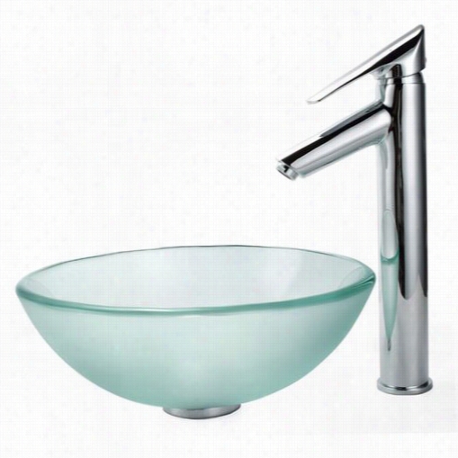 Karus C-gv-101f-14-12mm1800ch Frost Ed 14"" Glass Vessel Sink And Decus Bathroom Faucet Chrome