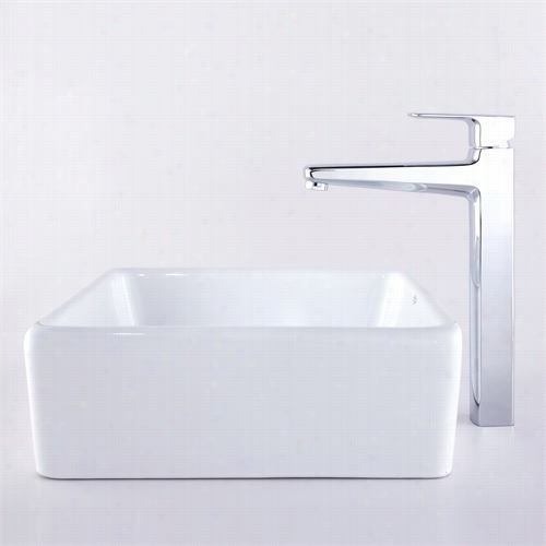 Kraus C-kcv-120-15500ch 15-1/5""l White Square Ceramic Sink And Virtus Faucet In Chrome