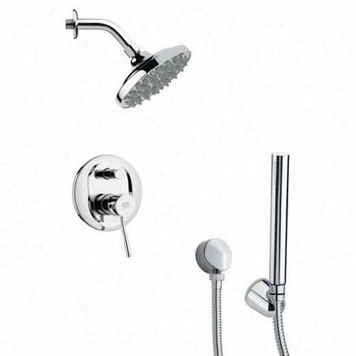 Remer By Nameek's Sfh180 Orsino 3-3/4"" Round Sleek Recent Shower System In Chrome With 4-4/7&uot;"h Diverte