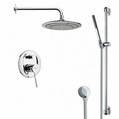 Remer By Nameek's Sfr7041 Reendino Modern Round  Rain Shower Faucet In Chrome  Wit Hhand Shower And 6- 1/9""w Diverter