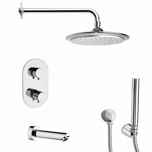 Remer By Nameek's Tsh4407 Tyga Thermostatic Tub And Shower Faucet In Chrome With Handhldd Showerand 8-1/3""w Tub Spout