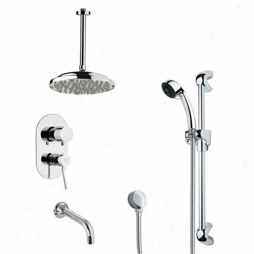 Remer By Nameek's Tsr9025 Galiano Modern Round Rain Shower System In Chrome With 26"&qout;h Shower Slidebar