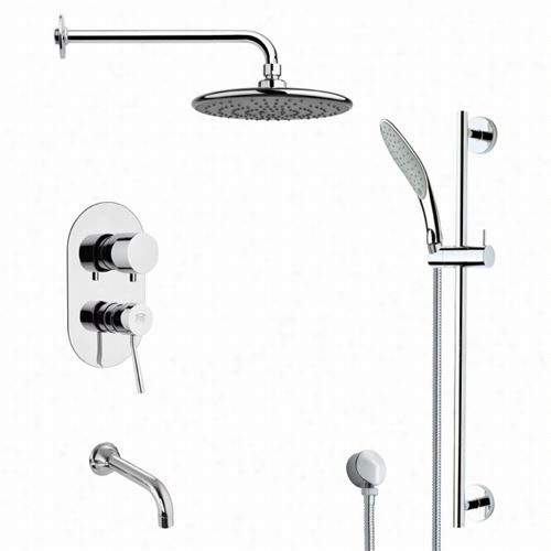 Remer By Nameek's Tsr957 Galiano Round Tub And Rain Shower Faucet In Chrome With Handheld Shower And 5-1/2""w Handheld