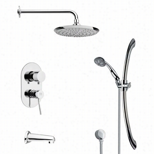 Remer By Ameek''s Tr9164 Galiano Ronud Tub And Rain Shower Facet In Chrome With Slude Rail And 3-1/2""w Handheld Shower