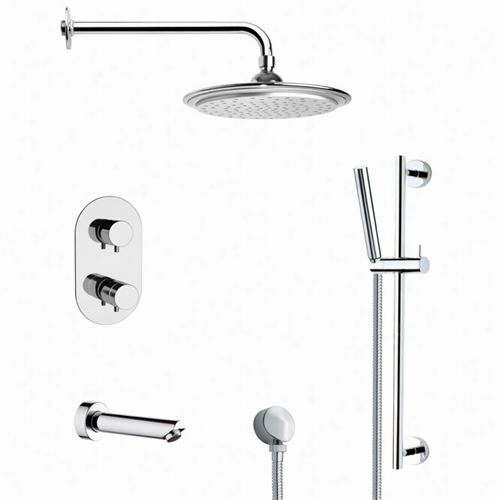 Remer By Nameek's Tsr9407 Galiano Round Thermostatic Tub And Shower Faucet In Chrome With Slide Rail And 3-2/9""w Handheld Shower