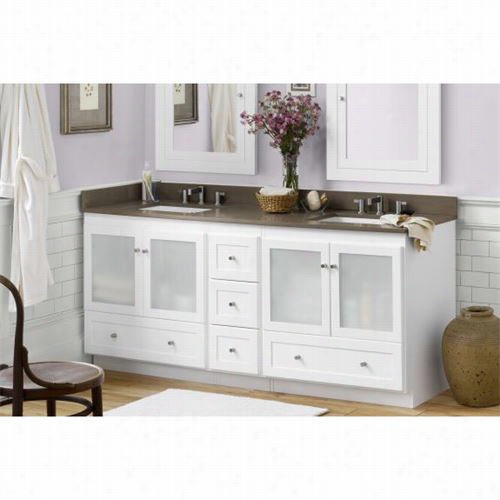 Ronbow 08936-1l Shaker  36"&q Uot; Vanity Cabinet With 2 Froted Glass Doors, 3 Left Drawers And Botttom Drawer