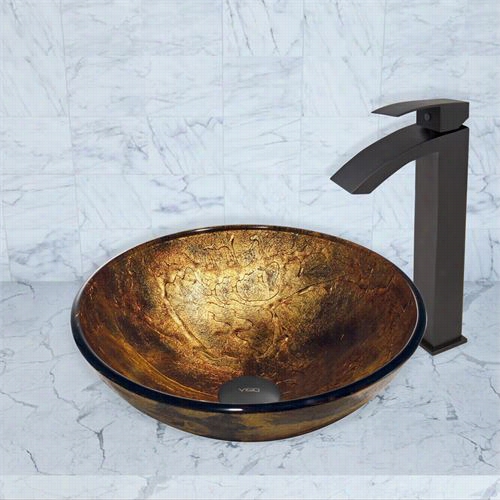 Vigo Vgt379 Copper Shapes Glass Vessel Sink An D Duris Faucet Set  In Matte Black