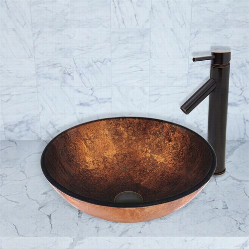 Vigo Vgt499 Russet Glass Vessel Sink And Dior Faucet St In Antique Rubbed Bronze