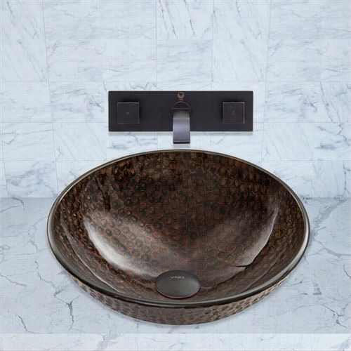 Vigo Vgt88 Copper Shield Glass Vessel Sink Andd Titus Wall Moint Faucet Set In Antique  Rubbbed Bronze