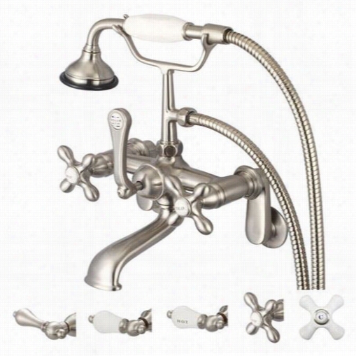 Water Creation F6-0009-02 Vintage Classic Addjustable Center Wall Mount Tub Faucet With Swivel Wal Lconnecttor And Handehld Shower In Brushed Nickel