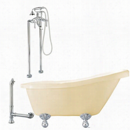 Giagni Ln2-pc-b Newton 67"" Bisque Slipper Tub With Floor Mount Faucet In Polished Chrome