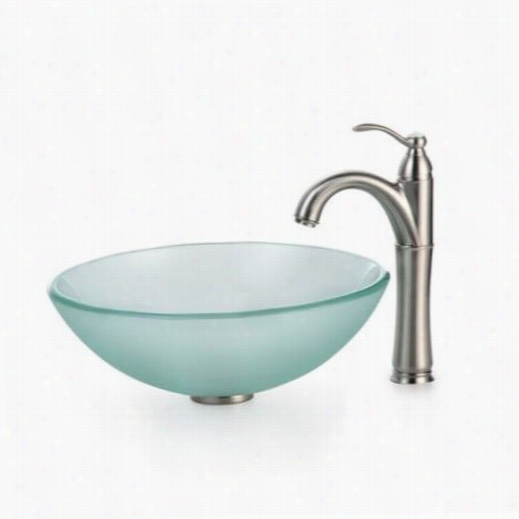 Kraus C-gv-101fr-12mm-1005sn Frosted Glass Vessle Sink And Riviera Faucet In Satin Njckel