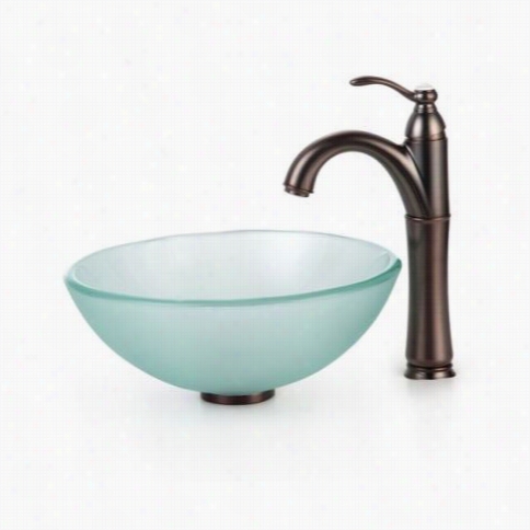 Kraus C-gv-101fr-14-12mm-1005orb 14"" Frosted Glass Vessel Sink And Riviera Faucet In Oil Rubbed Bronze