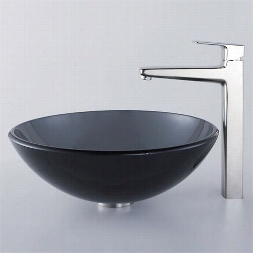 Kraus C-gv-104-12mj-15500bn Clear Black Glass Vessel Sink And Virtus Faucet In Brushed Nickel