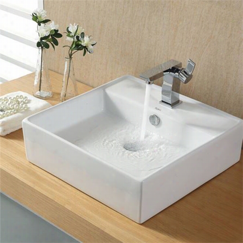 Kraus C-kcv-150-16401 White Square Ceramic Sink And Sonus Faucet