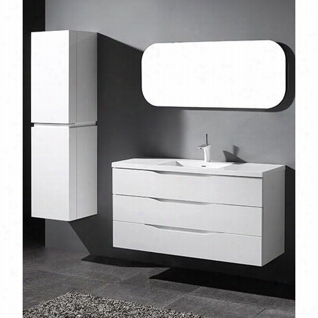 Madeli B100=48-002-gw-xtu1815-48-110-wh Bolano 48"" Vanity In Glossy White With Urban 18 Xstond Glossy White Single Faucet Solid Surface Top  Hole