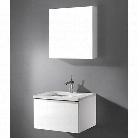 Madeli B990-24-002-gw-sqa1812-24-110-wh Venasca 24"" Vanitty In Glossy White With Quartzstone Single Hole White Top