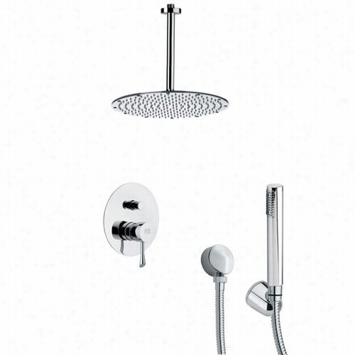 Remer By Nameek's Sfh6095 Orsino 11-4/5&qu Ot;" Round Shower  Faucet Seet In Chrome With Handheld Shower And 7""h Diverter