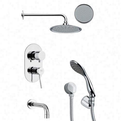 Remer By Nameek's Tsh4137 Tyga  Round Tub And Shower Faucet In Chrome With Handheld Shower And 8-2/3""h Diverter