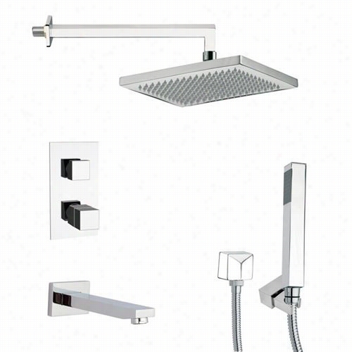 Reer By Nameek's Tsh4402 Ttyga Thermostatic Square Tb And Shower Fahcet In Chrome Iwth Hand Shower And 8-1/3""w Tub Spout