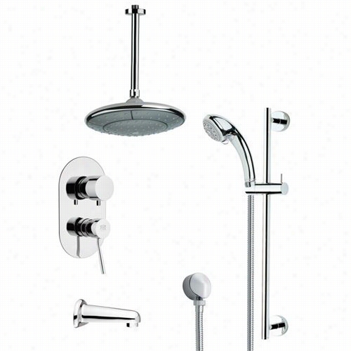 Remer By Nameek's Tsr9005 Galiano Modern Tub And Rain Shower Faucet In Chrome With Hand Shower And 23-5/8""h Shower Slidebar