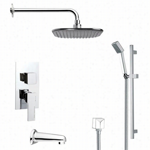 Remer By Nameek's Tsr9034g Aliano Mmodern Squaret Ub And Rain Shower  Faucet Set In Chrome With 7-7/8""h Handheld Shower