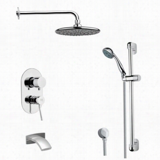 Remer By Nameek's Tsr160 Galiano Round Tub And Rain Shower Faucet In Chrome With Handheld S Hower And 8-1/3"&quo T;w Tub Spout