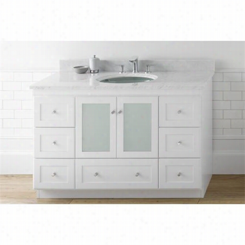 Ronbow 081948-1 Shaker 48"" Vanity Cabinet Wirh 2 Frosted Glass Doors, 6 Left Drawers And Bottom Drawer