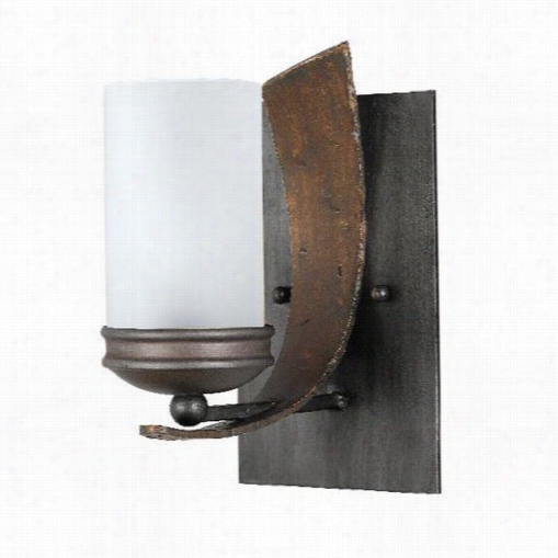 Varaluz 112b01b Aizen 1 Light Bathroom Fixture In Aspen Bronze And Hammered Ore With Creamy Etchd Glass