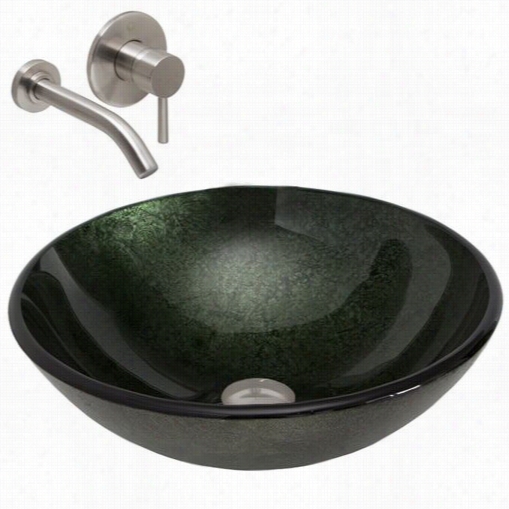 Vigo Vgt355 Emerald Glass Vessel Sink  And Olus Wall Mount Faucet Set In Brushednickel