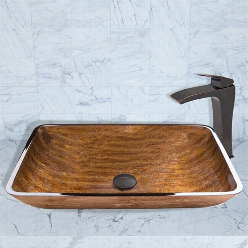 Vigo Vgt487 Rectangular Ajber Sunset Glass Vessel Sink Ans Blackstonian Faucet Set In Antique Rubbed Bronze