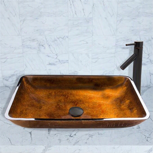 Vig Ovgt490 Rectangular Russet Glass Vessel Sinka Nd Dior Faucet Set In Antique Rubbed  Bronze