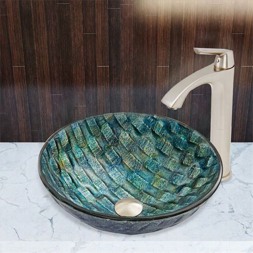 Vigo Vgt549 Oceania Glass Vessel Sink And Linus Faucet Set In Brushed Nicoel