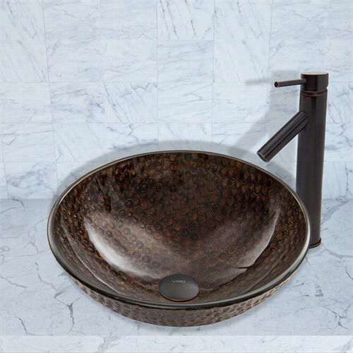 Vigo Vgt806 Copper Shield Glass Vessel Sink And Dior Faucet Set In Antique Rubbed Bronze