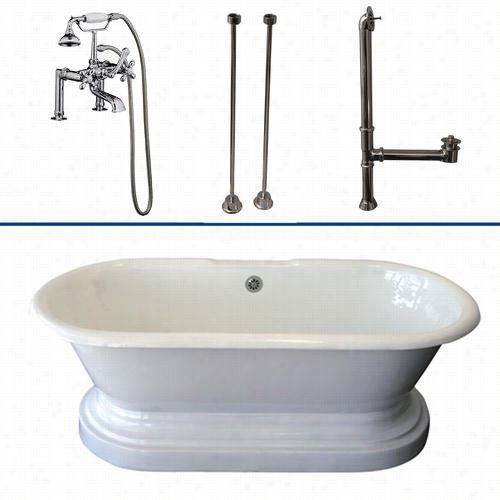 Barclay Tkctdrhb 67"" Caet Iron Double Roll Top Bathtub Kit In White With Meta Lcross Handle And Base