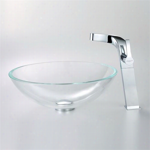 Kraus C-g V-100-12mm-15100ch Crystal Clear Glass Vessel Sink And Typhon Faucet In Chrome